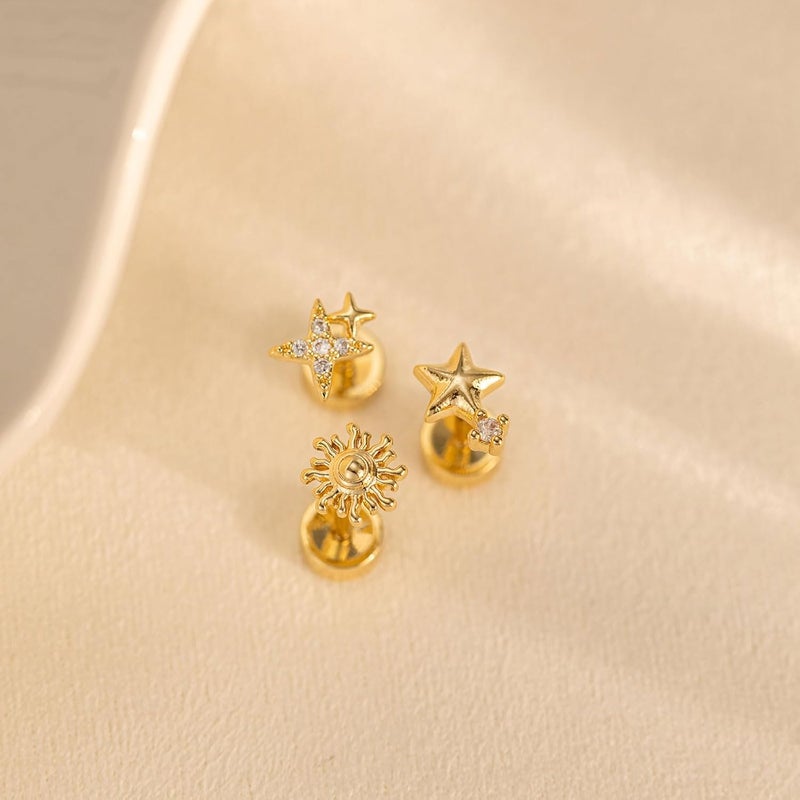 VRIUA 20G Tiny Flat Back Earrings for Women - 14K Gold/Silver Plated Small Flat Back Stud Earrings Hypoallergenic Cartilage Helix Piercing Jewelry - Image 4